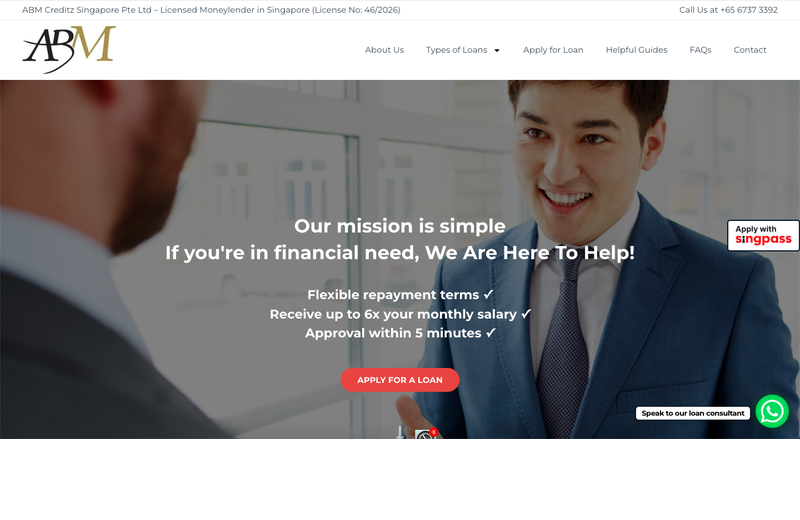 Screenshot of the ABM Creditz website