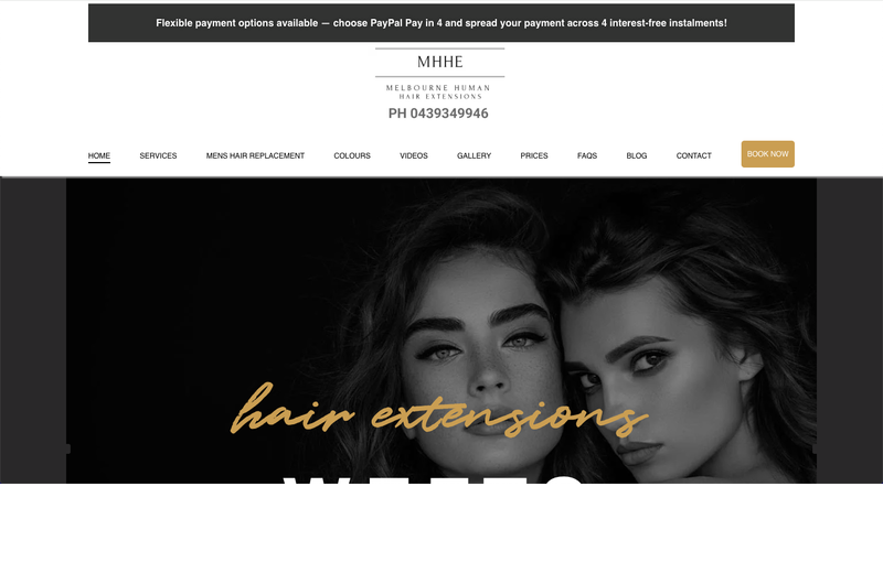 Screenshot of the Melbourne Human Hair Extensions website
