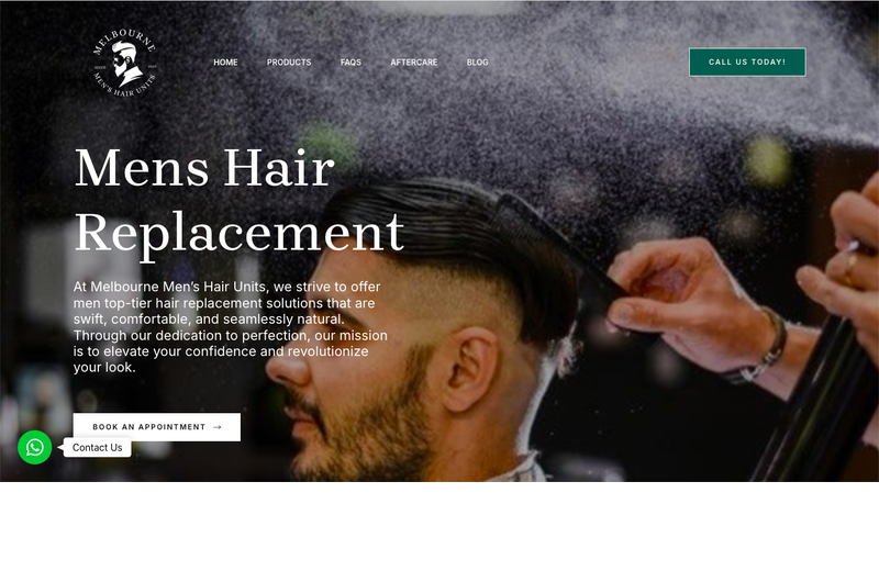 Screenshot of the Melbourne Men's Hair Units website